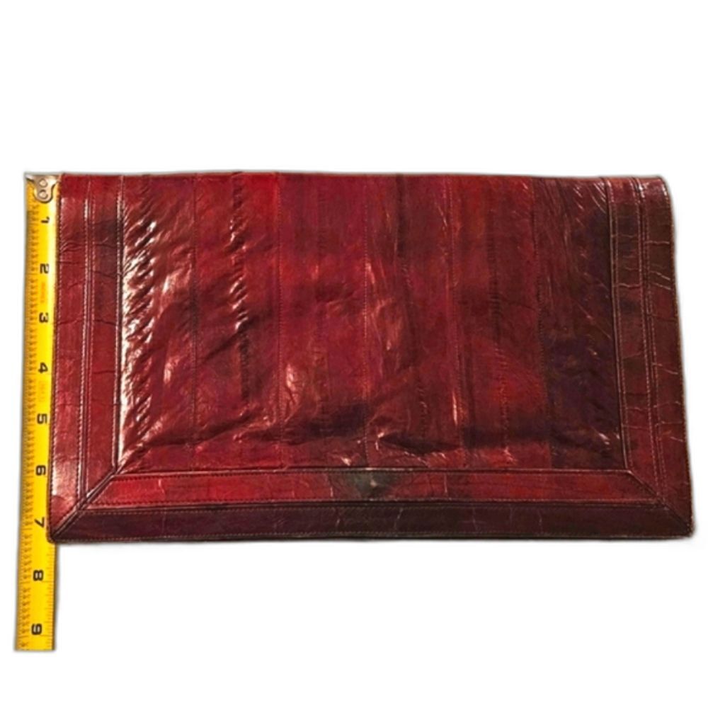 Eel Skin Leather Shoulder Bag Clutch Burgundy Red Wine Maroon Vintage 1960s - Picture 7 of 11